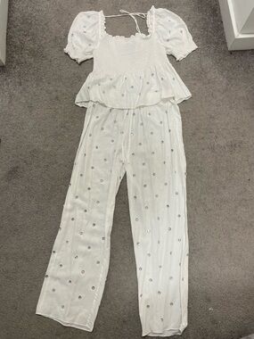 Hill House Embroidered White Jewel Jammie set